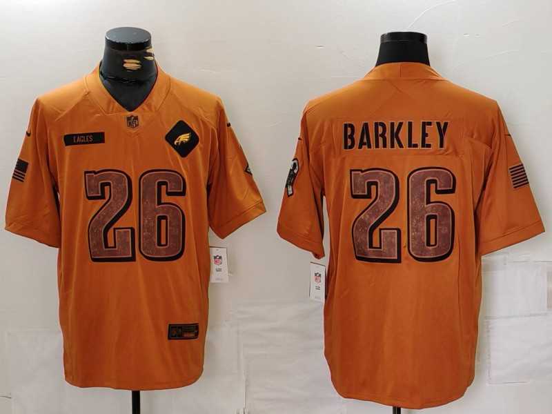 Men%27s Philadelphia Eagles #26 Saquon Barkley Limited Brown 2023 Salute To Service Jersey Dzhi